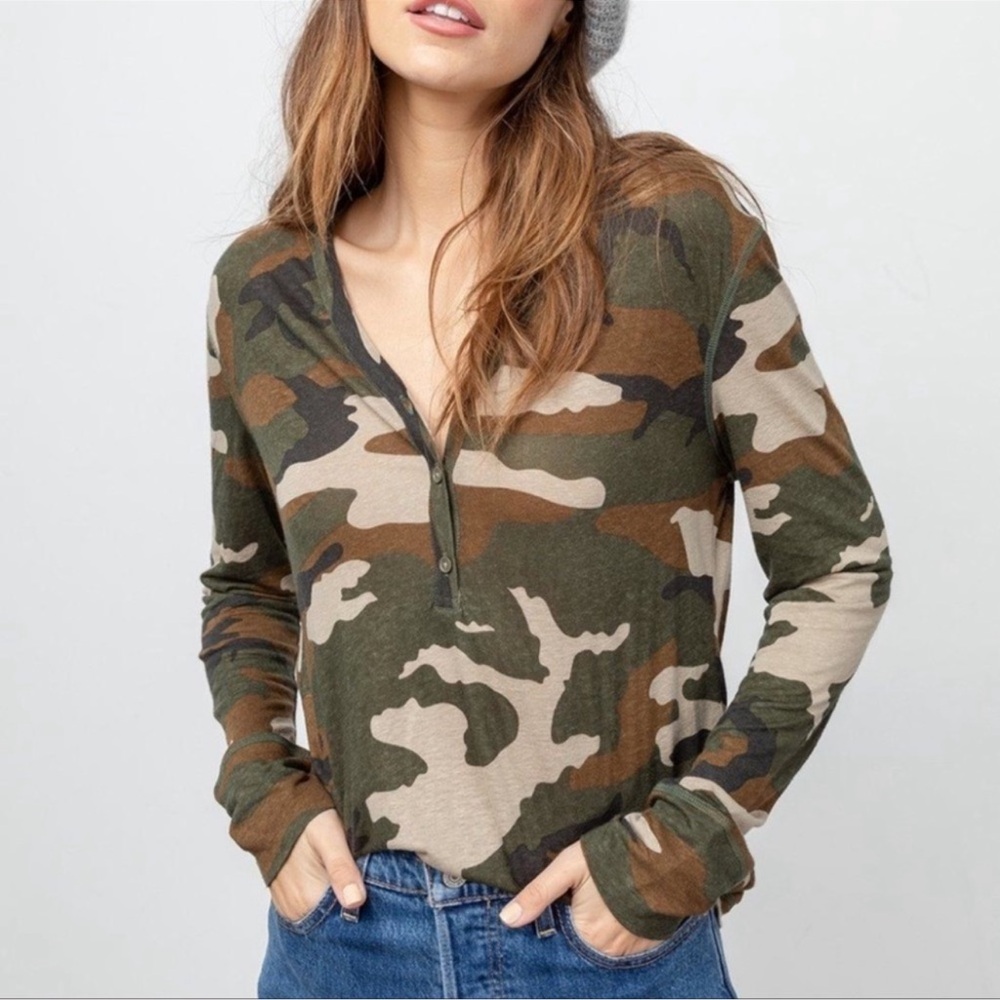 Rails Jourdoun Green Jungle Camo Long Sleeve Henley Size L